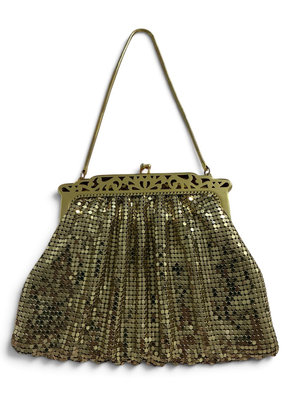 Vintage Whiting & Davis Gold Mesh Evening Bag Purse Style 2898 Isabella Frame